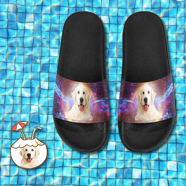 Custom Pet Face Nebula Unisex Slide Sandals For Holiday Gifts
