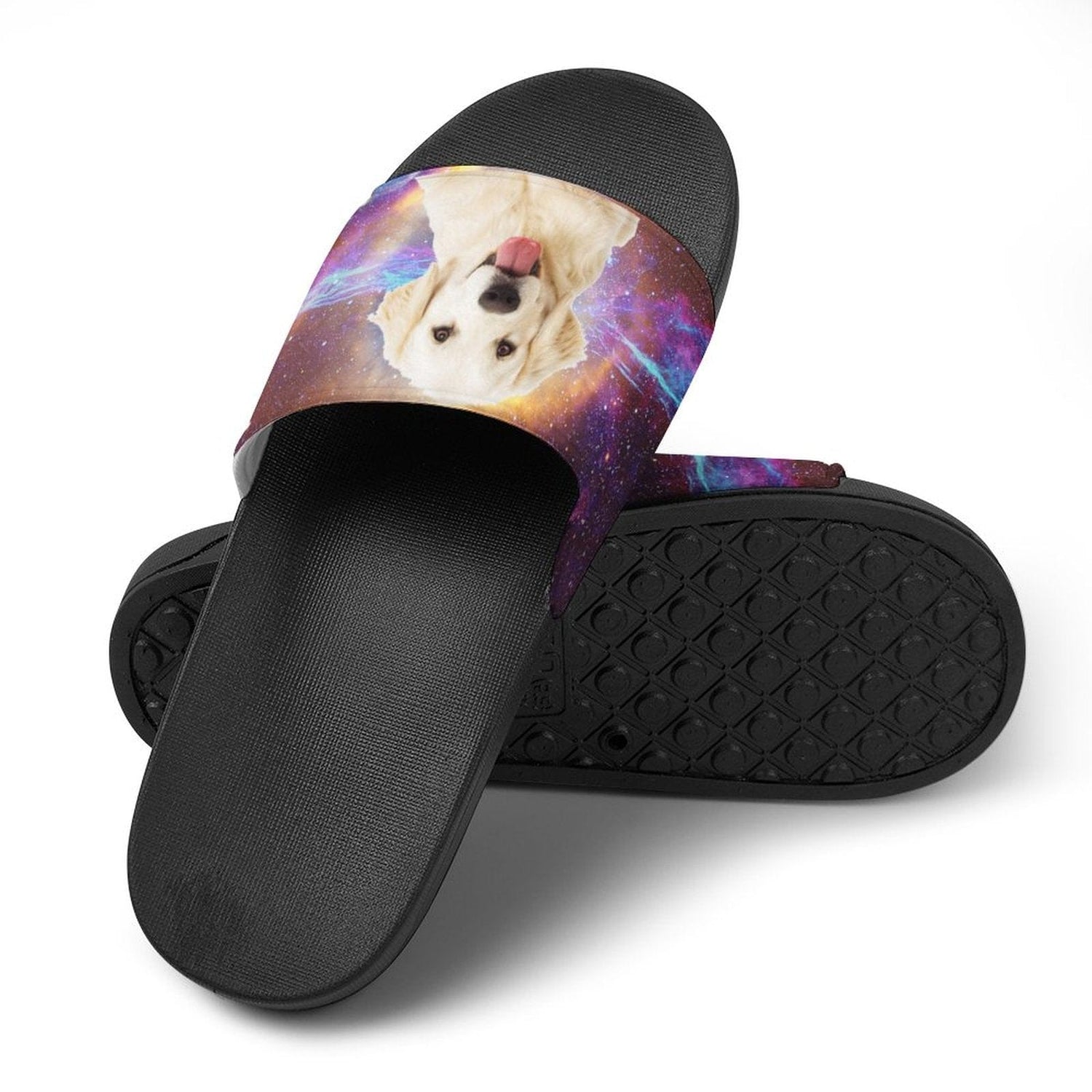 Custom Pet Face Nebula Unisex Slide Sandals For Holiday Gifts