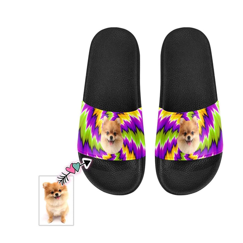 Custom Pet Face Colorful Swirl Men's Slide Sandals