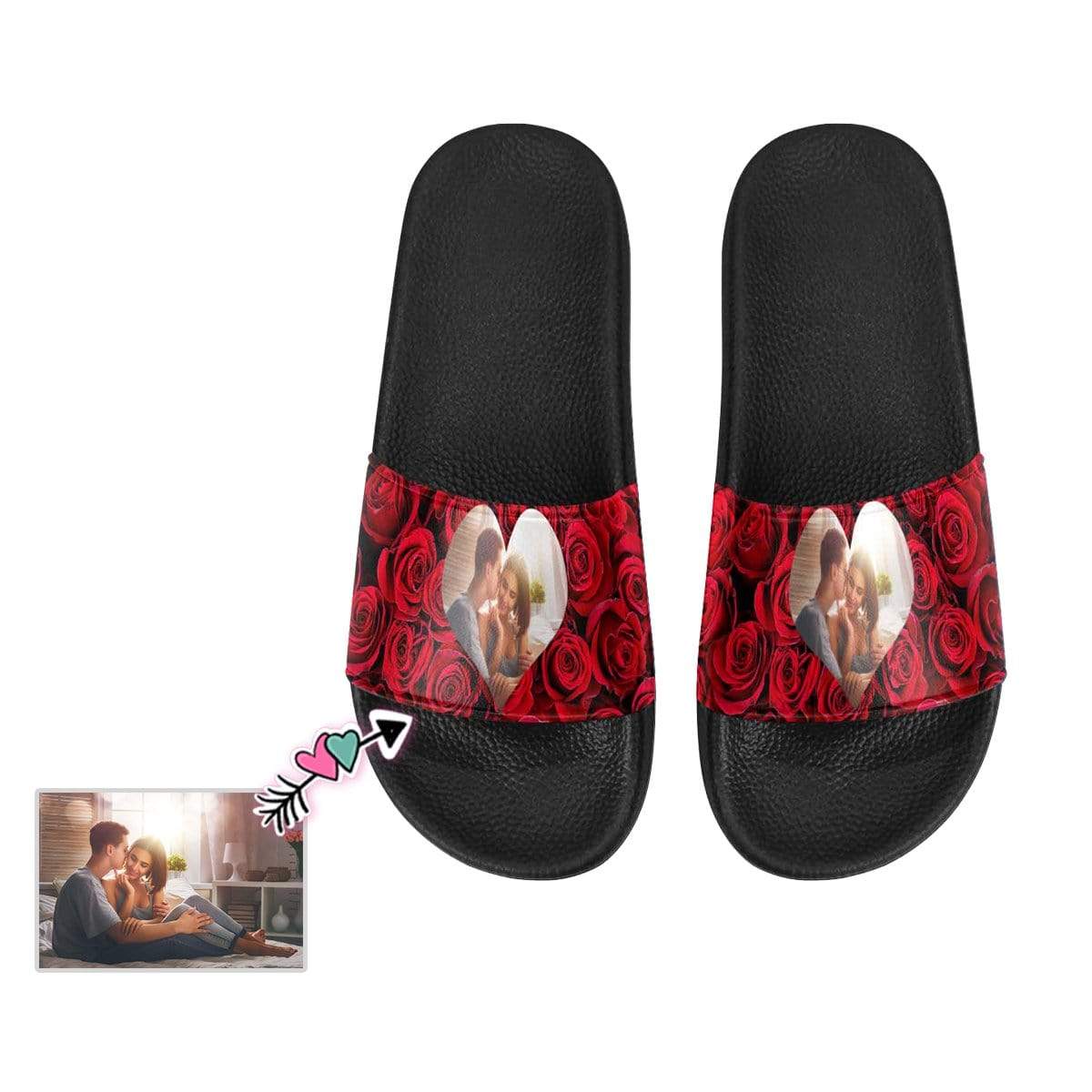 Custom Photo Loving Couple Red Rose Men&