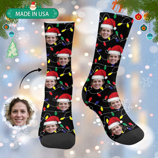 Custom Face Christmas Socks Lanterns Personalized Photo Socks