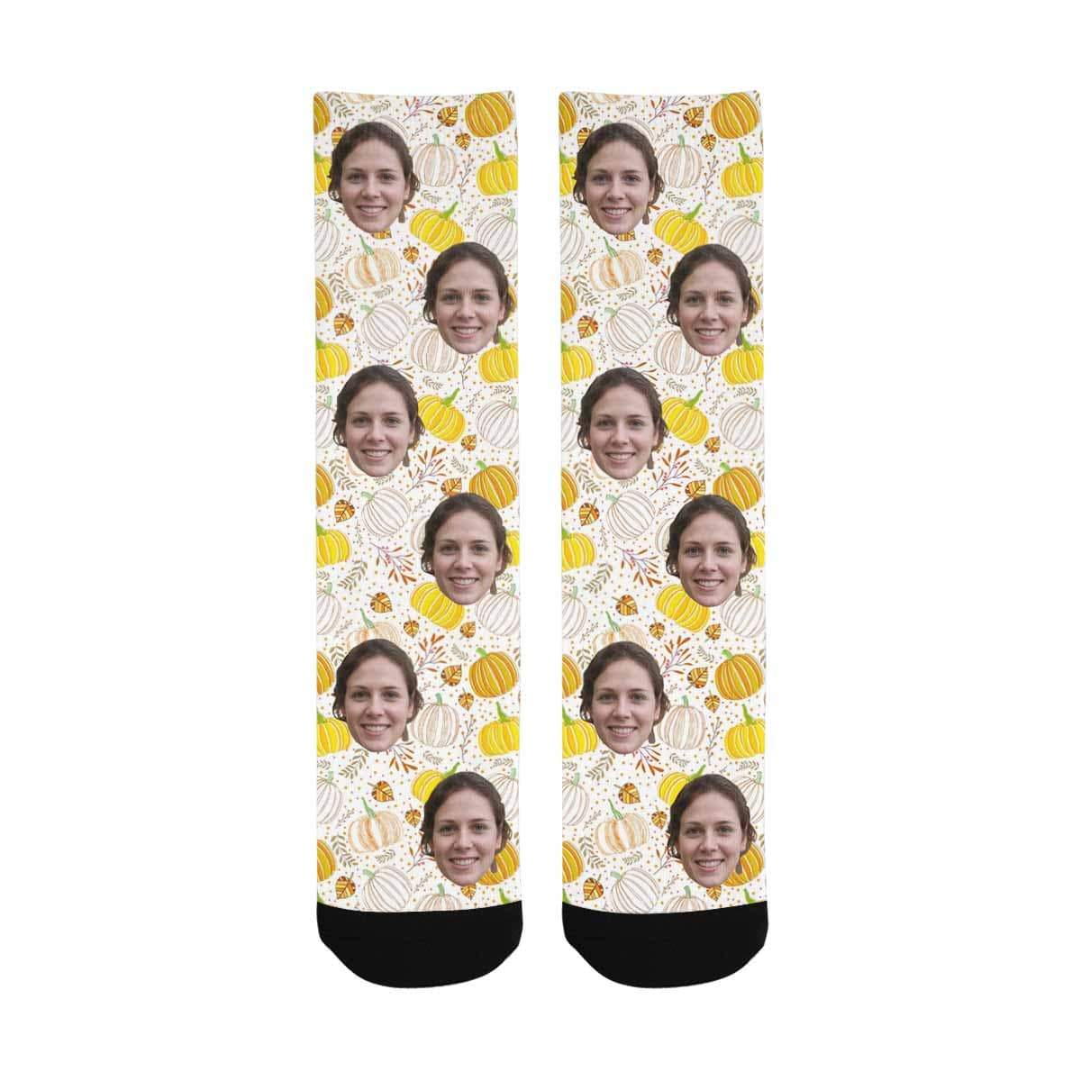 Custom Face Pumpkin Socks Personalized Photo Sublimated Crew Socks Unisex Gift for Men Women