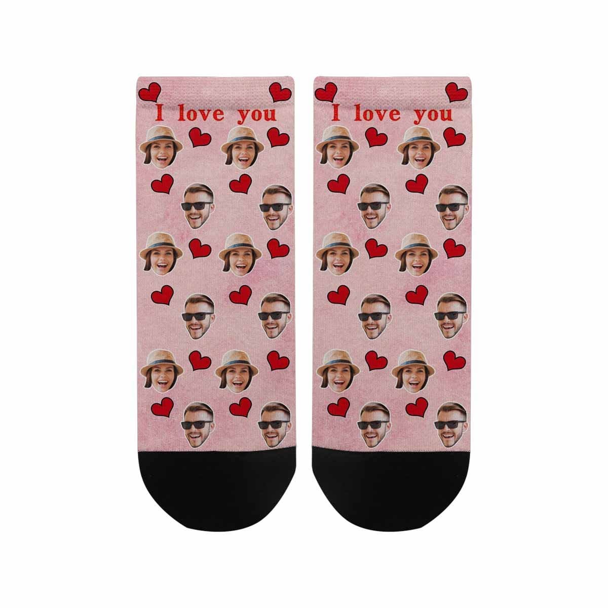 Custom Couple Photo Socks Personalized Red Love Couple Women&