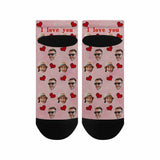 Custom Couple Photo Socks Personalized Red Love Couple Women's Ankle Socks