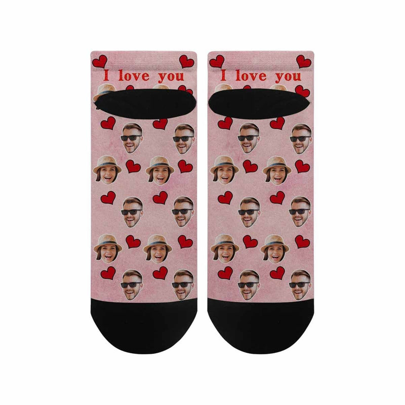 Custom Couple Photo Socks Personalized Red Love Couple Women's Ankle Socks