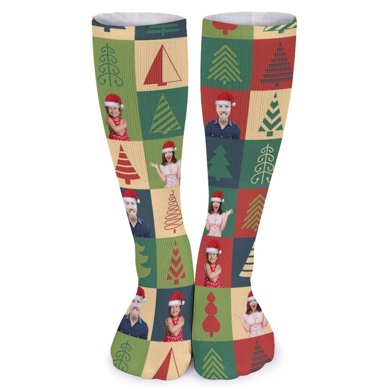 Custom Faces Family Christmas Tree Sublimated Crew Socks Personalized Funny Photo Socks Gift for Christmas