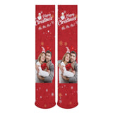 Custom Photo Couple Red Background Sublimated Crew Socks Personalized Funny Photo Socks Gift for Christmas