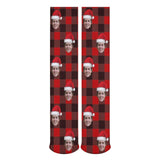 Custom Christmas Face Socks Red Plaid Personalised Face Printed on Socks Sublimated Crew Socks Christmas Gifts