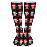 Custom Christmas Face Socks Christmas Hat Black Personalised Face Printed on Socks Sublimated Crew Socks Christmas Gifts