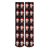 Custom Christmas Face Socks Christmas Hat Black Personalised Face Printed on Socks Sublimated Crew Socks Christmas Gifts