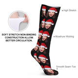 Custom Christmas Face Socks Christmas Hat Black Personalised Face Printed on Socks Sublimated Crew Socks Christmas Gifts