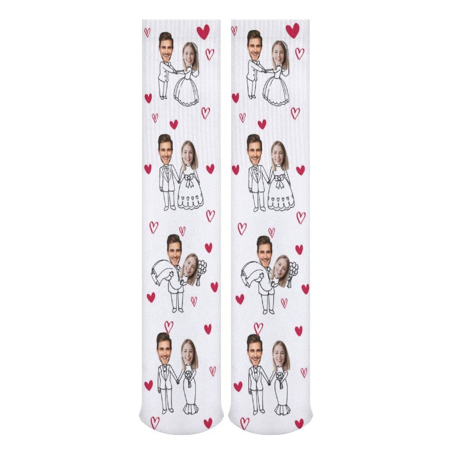 Custom Face Couple Sublimated Crew Socks Heart Wedding Socks Personalized Funny Photo Socks Gift