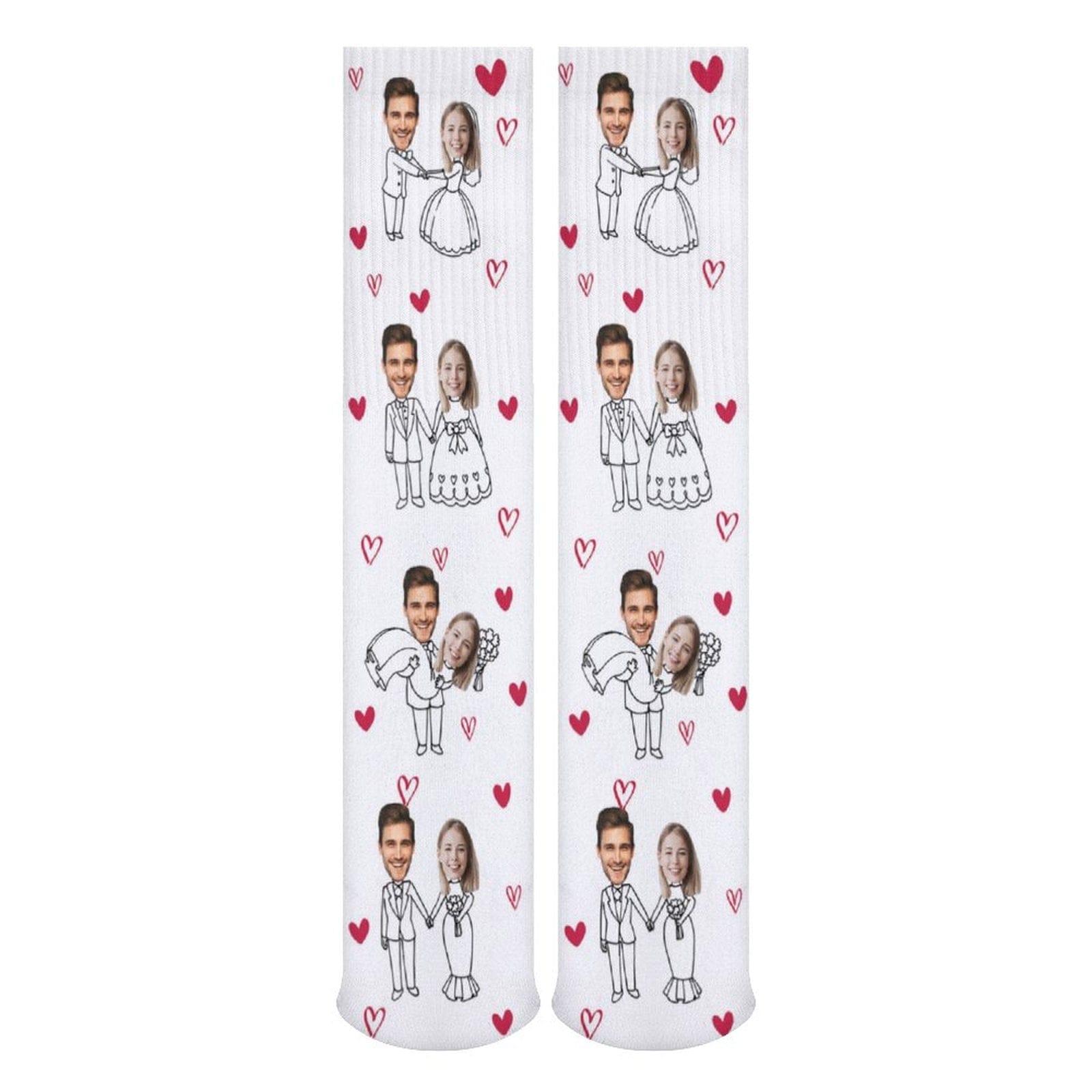 Custom Face Couple Sublimated Crew Socks Heart Wedding Socks Personalized Funny Photo Socks Gift