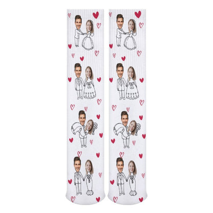 Custom Face Couple Sublimated Crew Socks Heart Wedding Socks Personalized Funny Photo Socks Gift