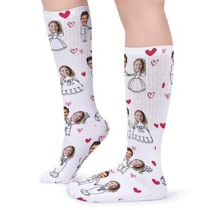 Custom Face Couple Sublimated Crew Socks Heart Wedding Socks Personalized Funny Photo Socks Gift