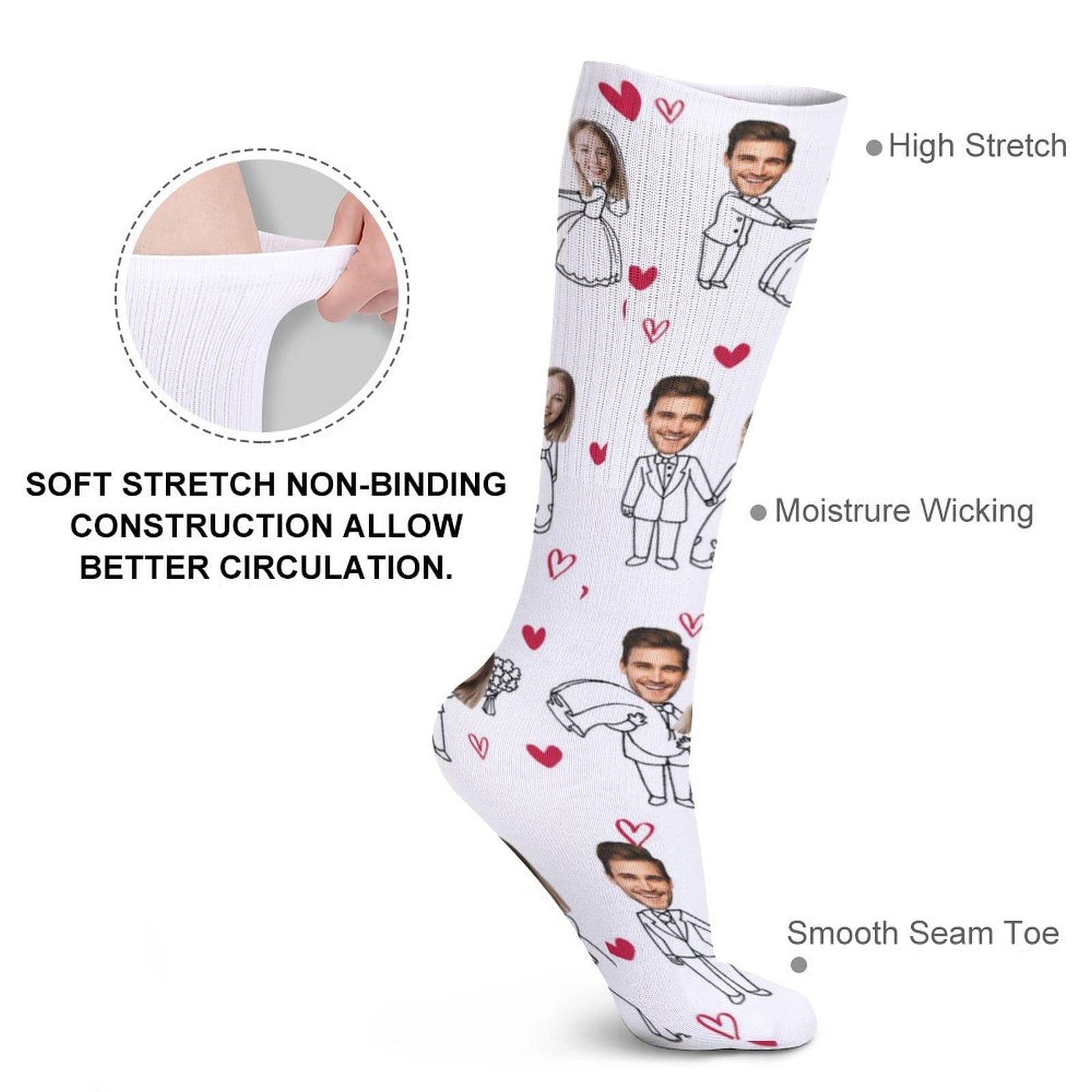 Custom Face Couple Sublimated Crew Socks Heart Wedding Socks Personalized Funny Photo Socks Gift