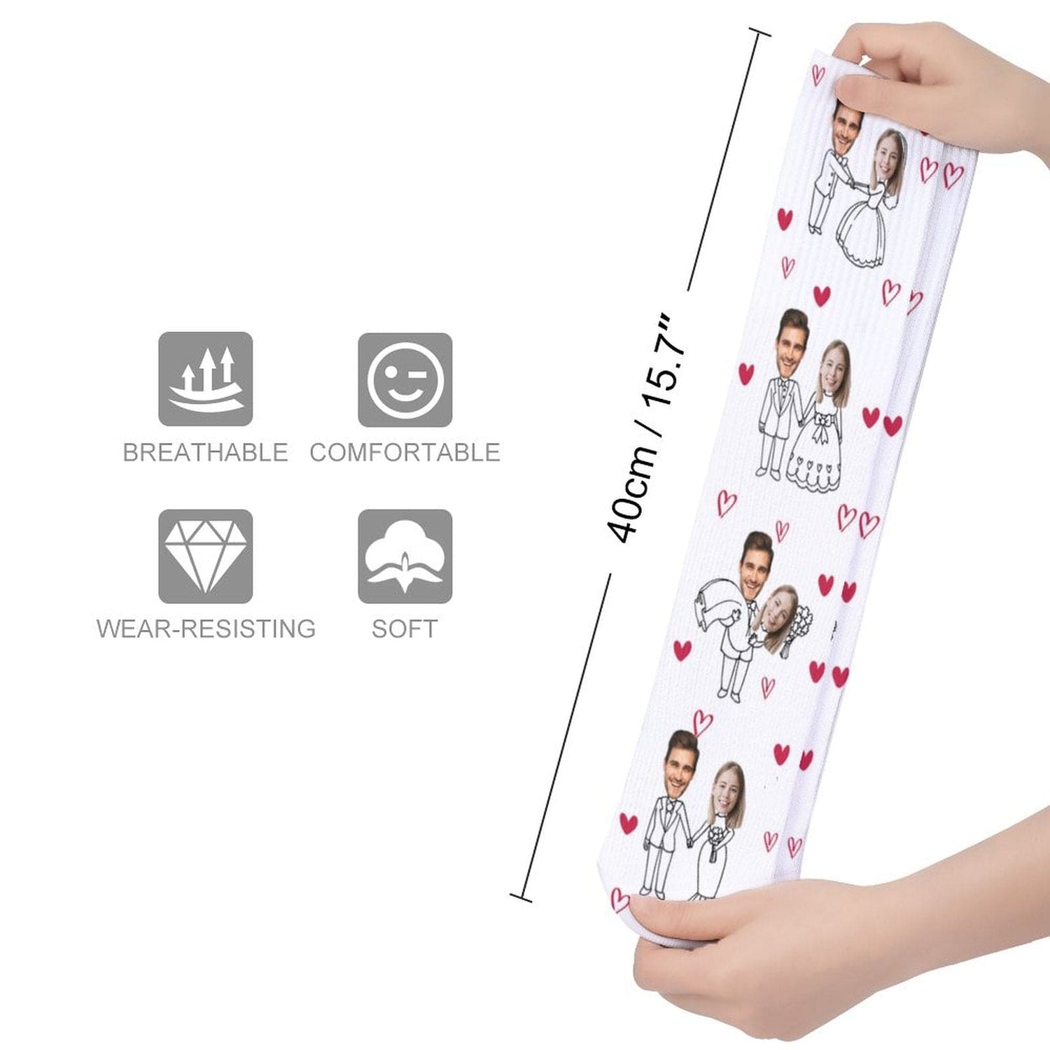 Custom Face Couple Sublimated Crew Socks Heart Wedding Socks Personalized Funny Photo Socks Gift