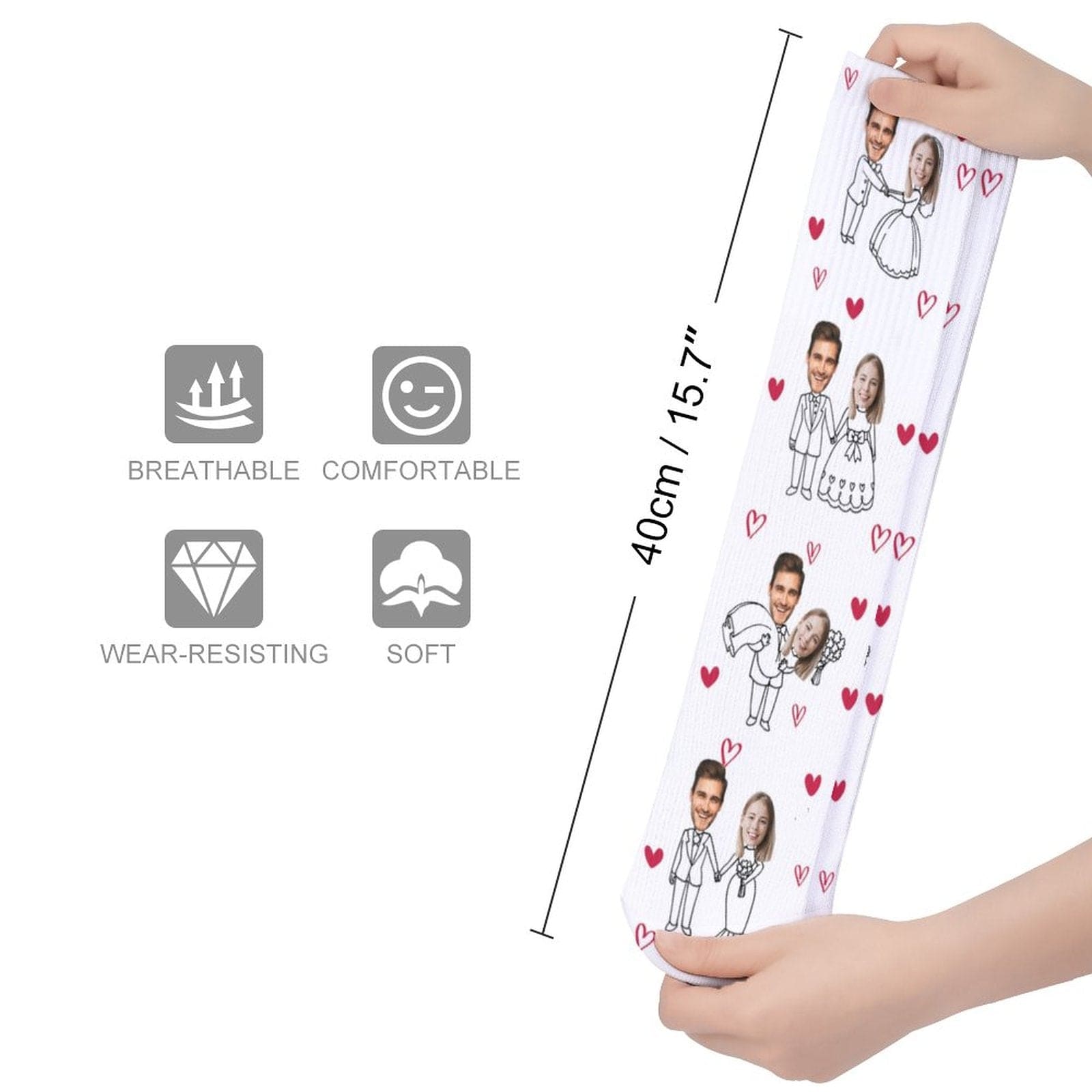 Custom Face Couple Sublimated Crew Socks Heart Wedding Socks Personalized Funny Photo Socks Gift