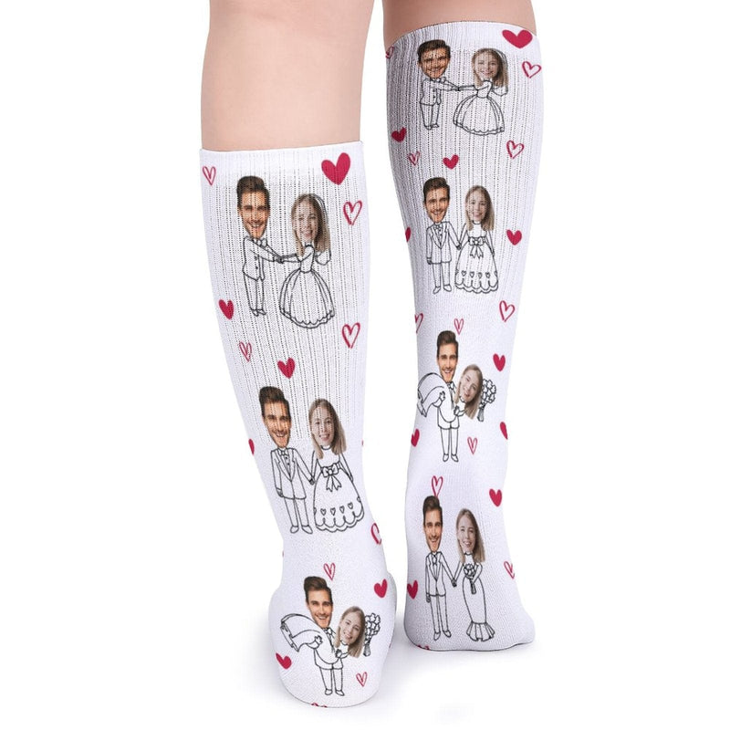 Custom Face Couple Sublimated Crew Socks Heart Wedding Socks Personalized Funny Photo Socks Gift