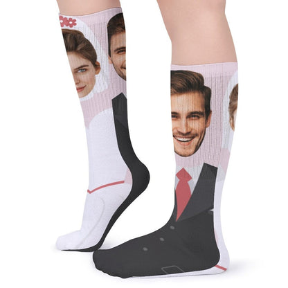 Custom Face Couple Sublimated Crew Socks Wedding Socks Personalized Funny Photo Socks Gift