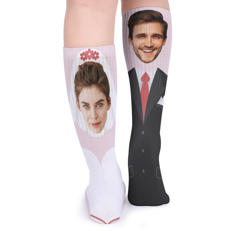 Custom Face Couple Sublimated Crew Socks Wedding Socks Personalized Funny Photo Socks Gift