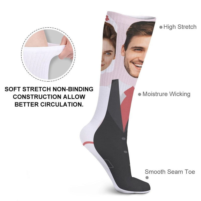 Custom Face Couple Sublimated Crew Socks Wedding Socks Personalized Funny Photo Socks Gift