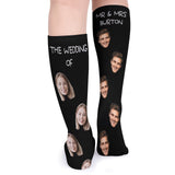 Custom Face&Name Couple Sublimated Crew Socks Black Background Socks Personalized Funny Photo Socks Gift