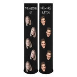 Custom Face&Name Couple Sublimated Crew Socks Black Background Socks Personalized Funny Photo Socks Gift