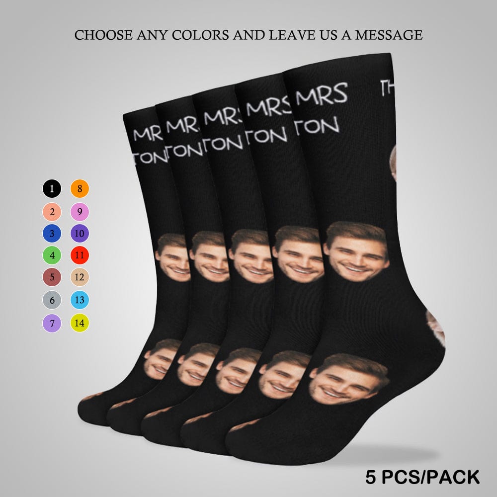 Custom Face&amp;Name Couple Sublimated Crew Socks Black Background Socks Personalized Funny Photo Socks Gift