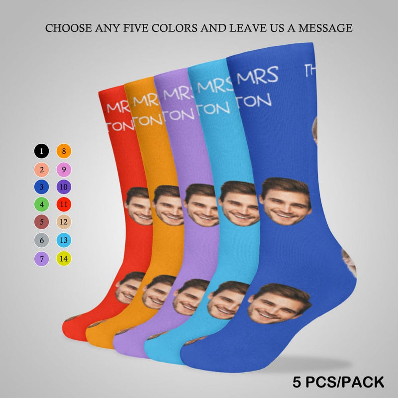 Custom Face&Name Couple Sublimated Crew Socks Black Background Socks Personalized Funny Photo Socks Gift