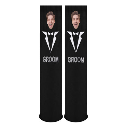 Custom Face Sublimated Crew Socks Black Background Socks Personalized Funny Photo Socks Gift