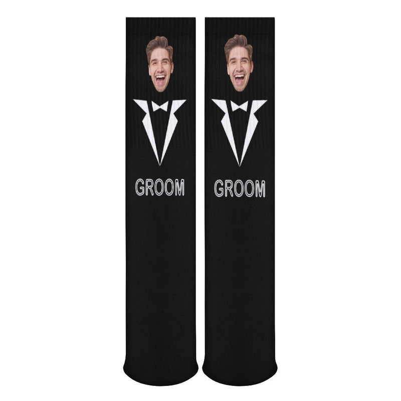 Custom Face Sublimated Crew Socks Black Background Socks Personalized Funny Photo Socks Gift