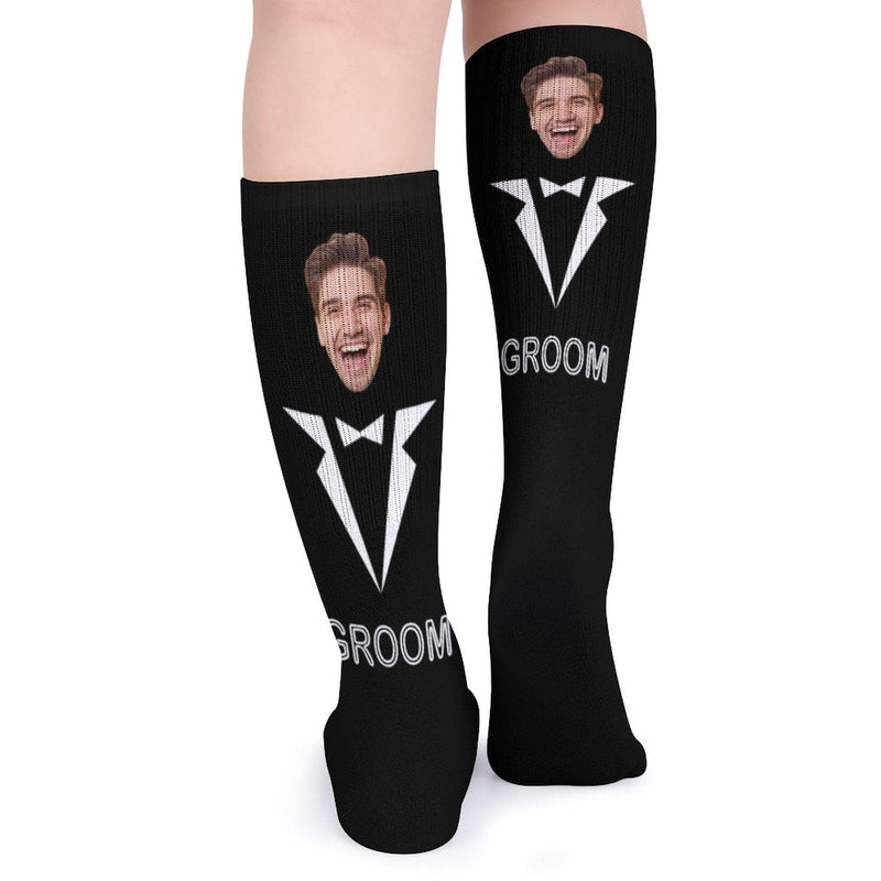 Custom Face Sublimated Crew Socks Black Background Socks Personalized Funny Photo Socks Gift