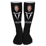 Custom Face Sublimated Crew Socks Black Background Socks Personalized Funny Photo Socks Gift