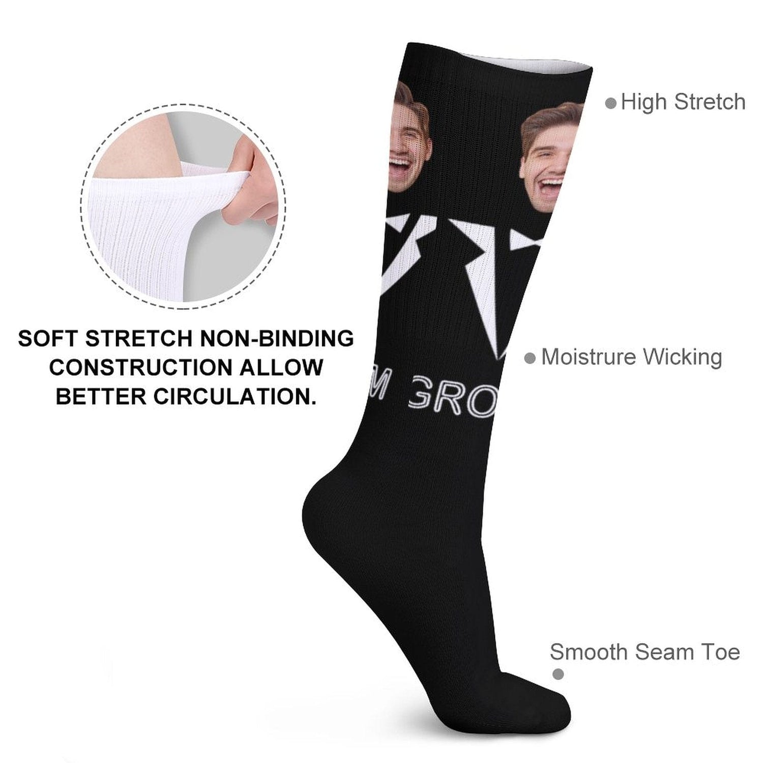 Custom Face Sublimated Crew Socks Black Background Socks Personalized Funny Photo Socks Gift