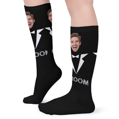 Custom Face Sublimated Crew Socks Black Background Socks Personalized Funny Photo Socks Gift