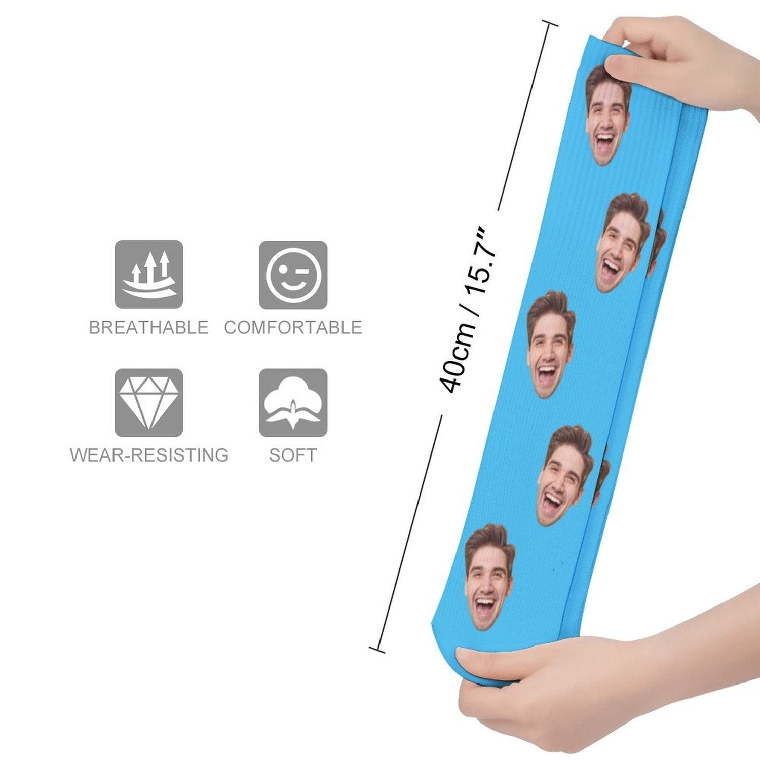 Custom Face Sublimated Crew Socks Blue Background Socks Personalized Funny Photo Socks Gift