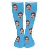 Custom Face Sublimated Crew Socks Blue Background Socks Personalized Funny Photo Socks Gift