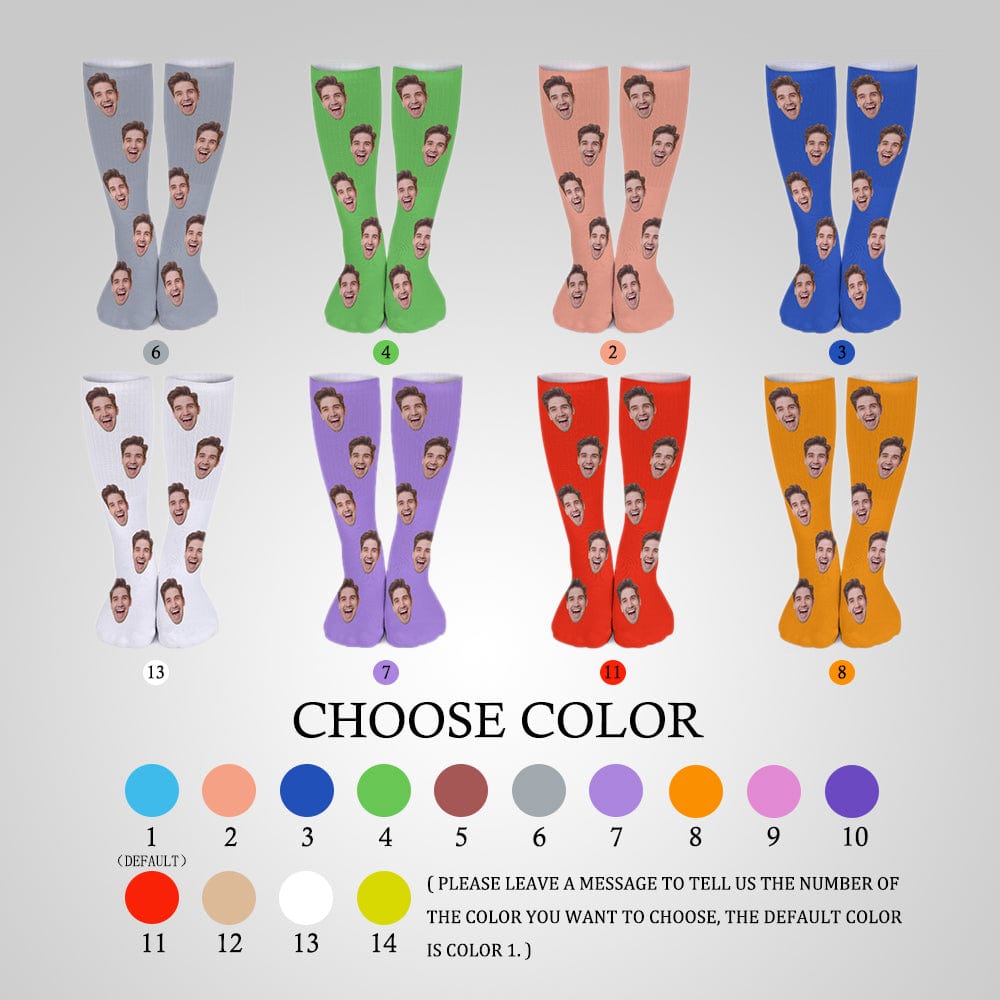 Custom Face Sublimated Crew Socks Blue Background Socks Personalized Funny Photo Socks Gift