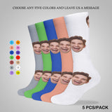 Custom Face Sublimated Crew Socks Blue Background Socks Personalized Funny Photo Socks Gift