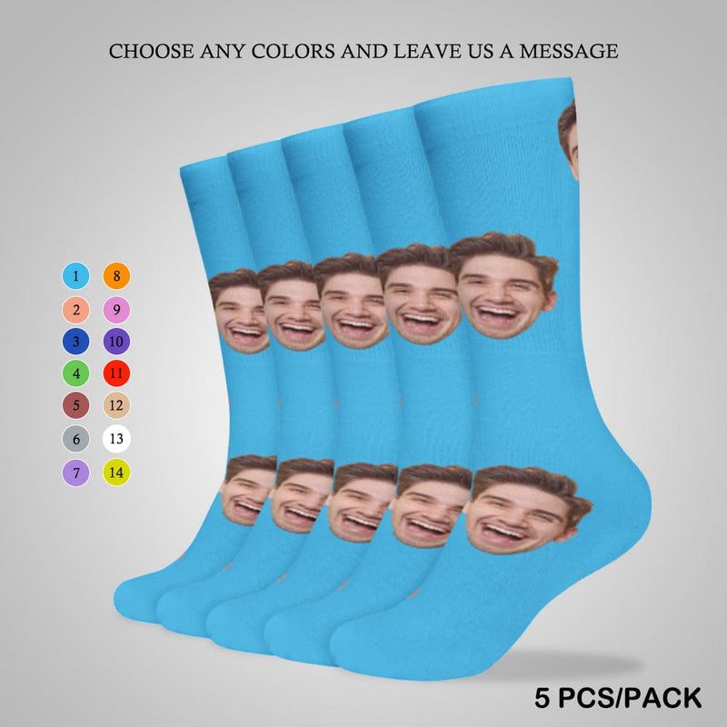 Custom Face Sublimated Crew Socks Blue Background Socks Personalized Funny Photo Socks Gift