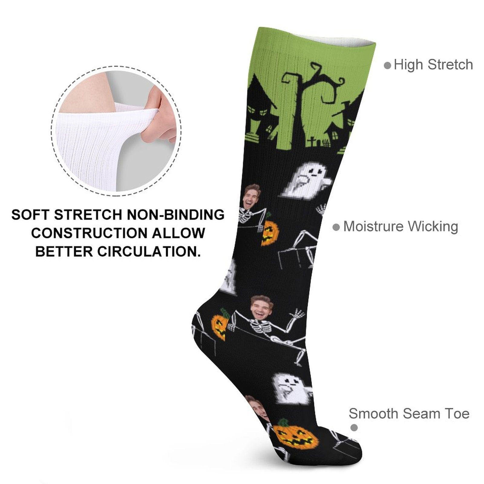 Custom Face Sublimated Crew Socks Halloween Socks Personalized Funny Photo Socks Gift