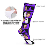 Custom Face Sublimated Crew Socks Purple Socks Personalized Funny Photo Socks Gift for Halloween