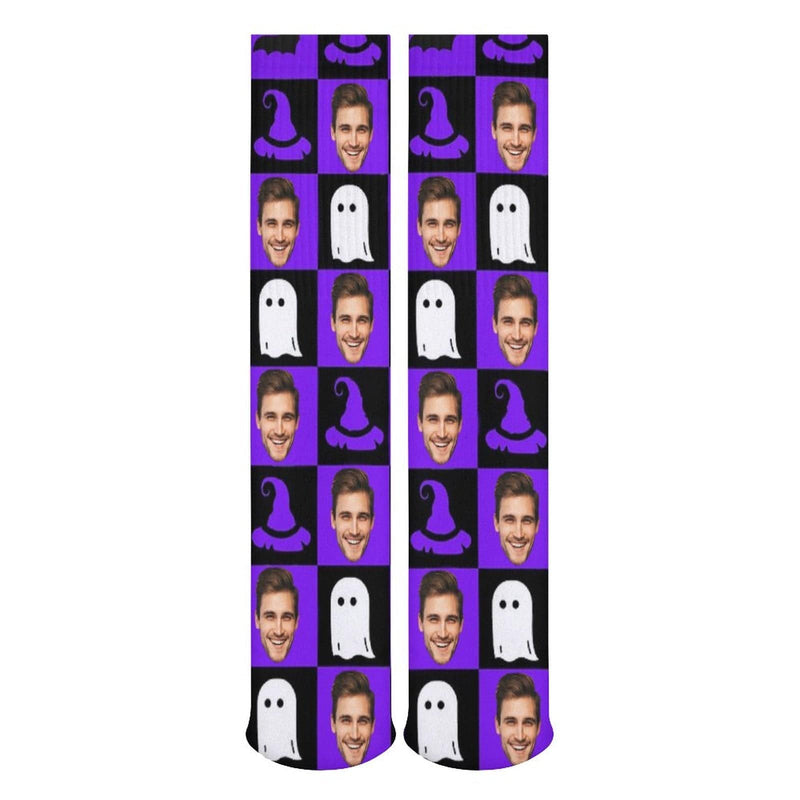 Custom Face Sublimated Crew Socks Purple Socks Personalized Funny Photo Socks Gift for Halloween