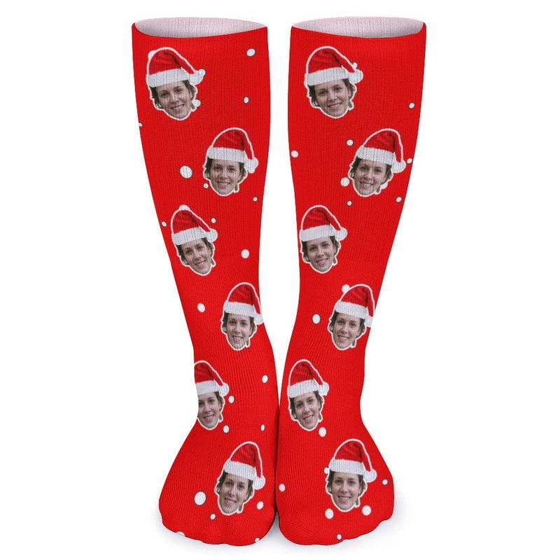 Custom Face Sublimated Crew Socks Red Socks Personalized Funny Photo Socks Gift for Christmas