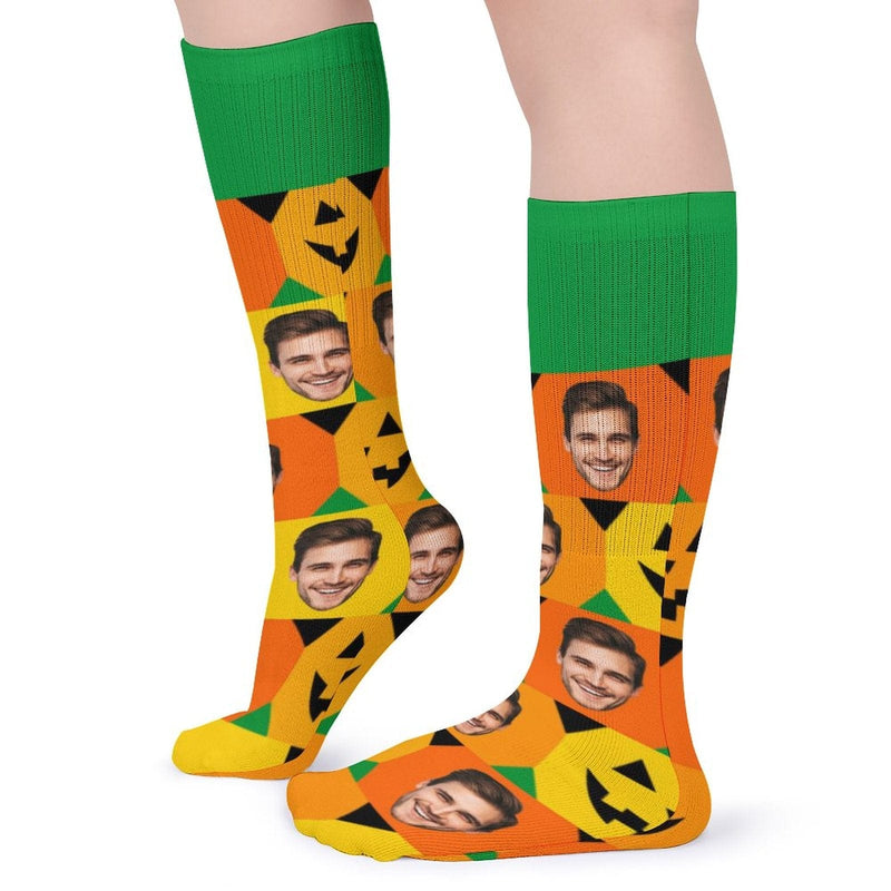 Custom Face Sublimated Crew Socks Yellow Socks Personalized Funny Photo Socks Gift for Halloween