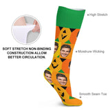 Custom Face Sublimated Crew Socks Yellow Socks Personalized Funny Photo Socks Gift for Halloween