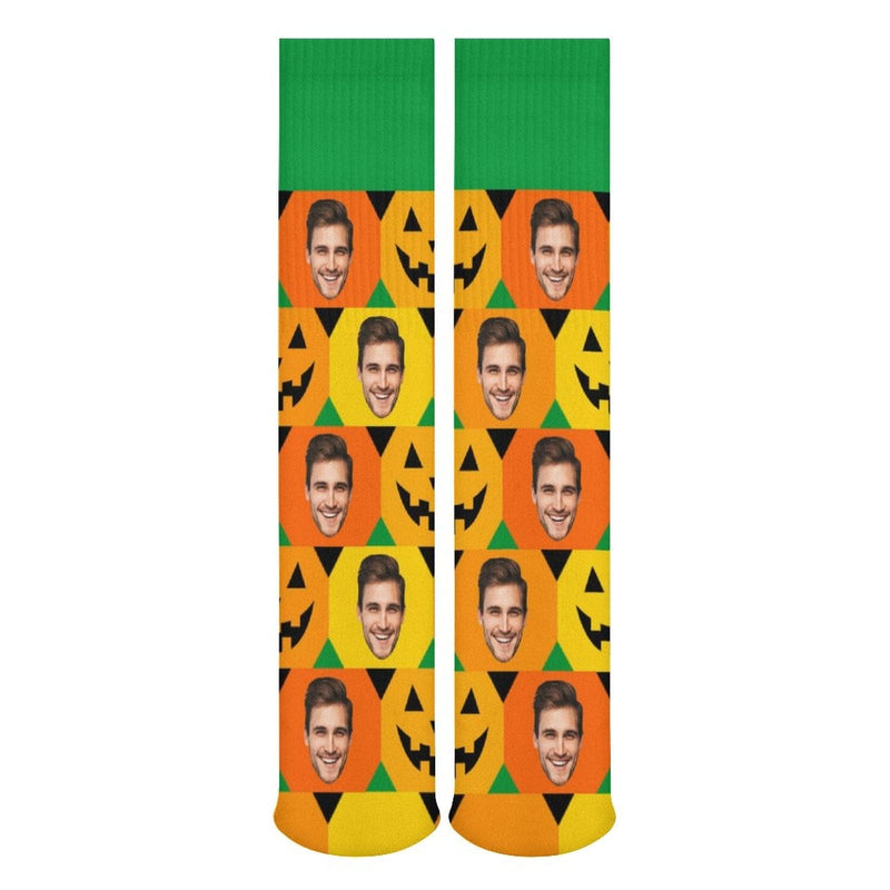 Custom Face Sublimated Crew Socks Yellow Socks Personalized Funny Photo Socks Gift for Halloween