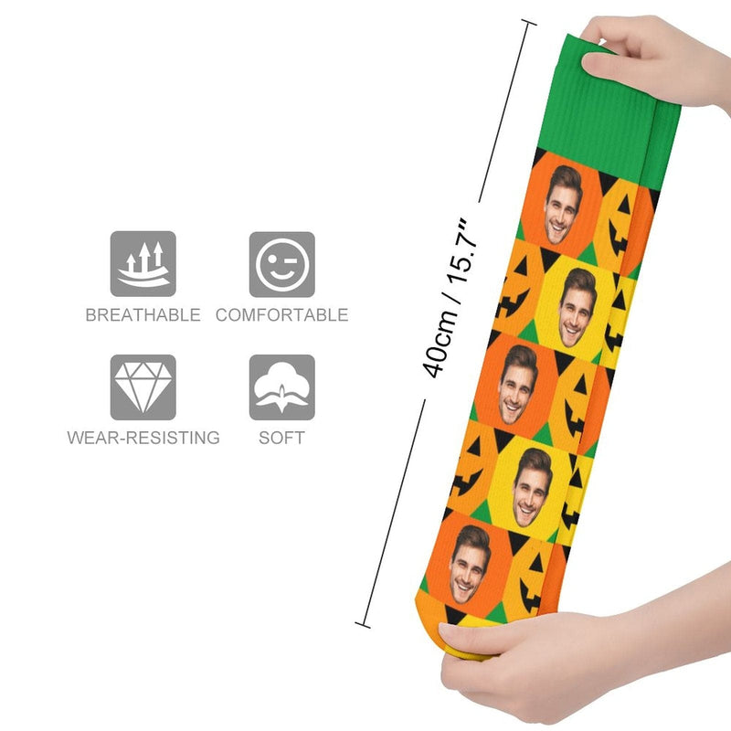 Custom Face Sublimated Crew Socks Yellow Socks Personalized Funny Photo Socks Gift for Halloween