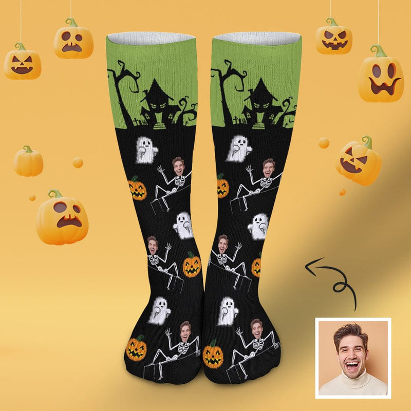 Custom Face Sublimated Crew Socks Yellow Socks Personalized Funny Photo Socks Gift for Halloween